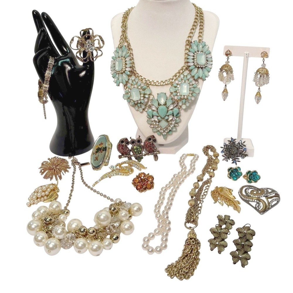 Chunky‎ Statement Necklace Brooch Earrings Ring Jewelry Lot Costume